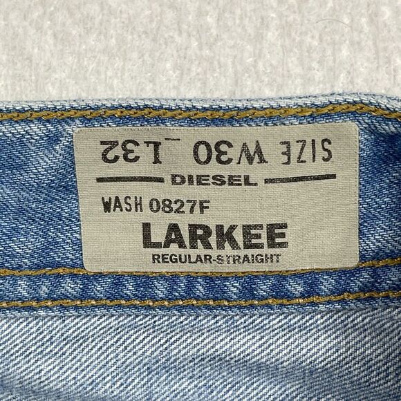Diesel Jeans Mens 30x32 Blue Straight Larkee Button Fly (Hemmed Inseam‎ 26") - Picture 4 of 16